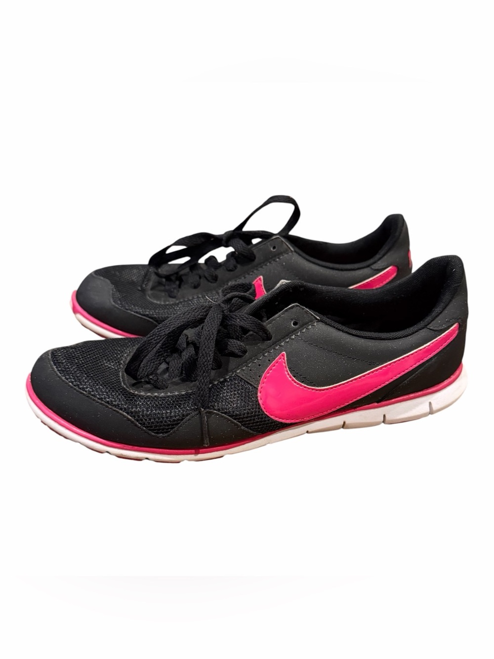 Nike Women's Black Athletic Sneakers with Pink Swoosh